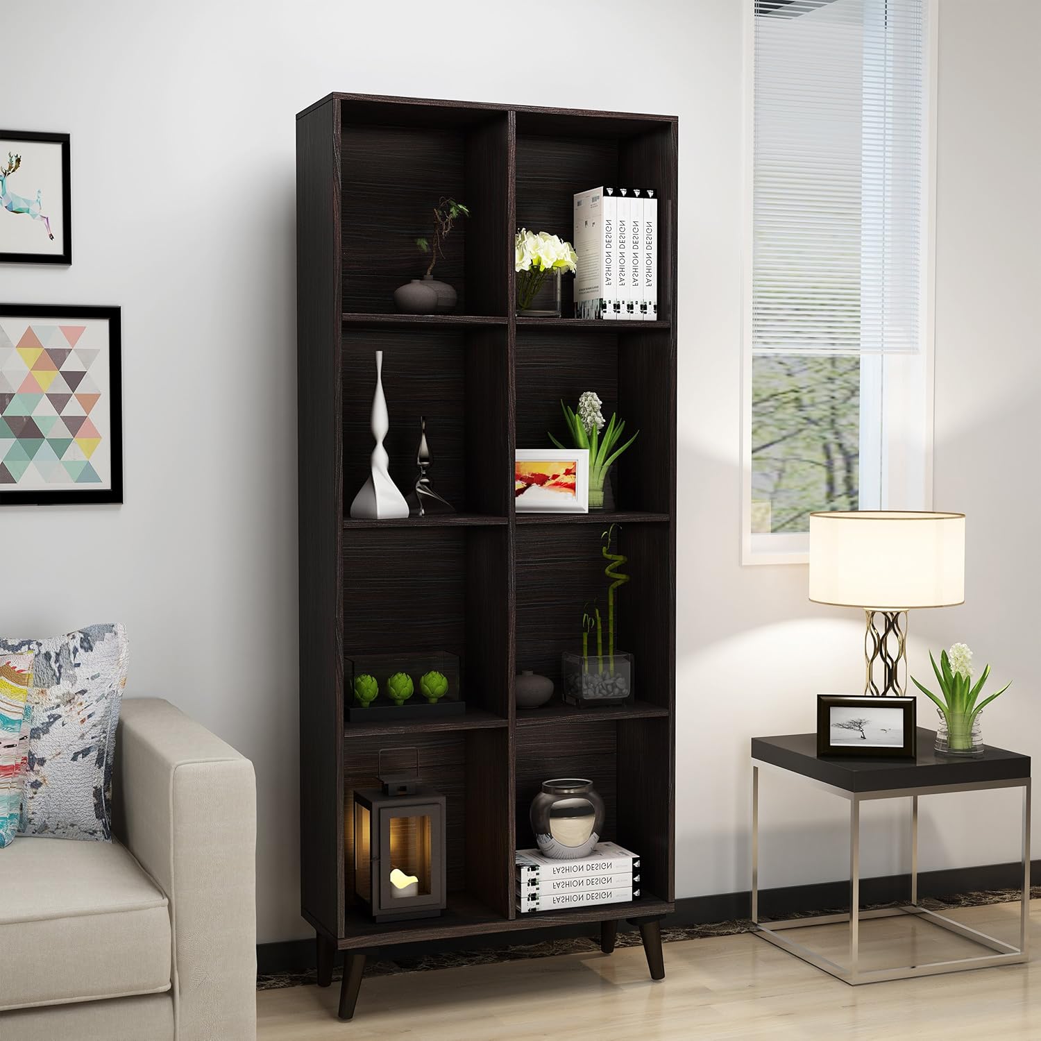 Walnut Finish Faux Wood Bookcase Y22568