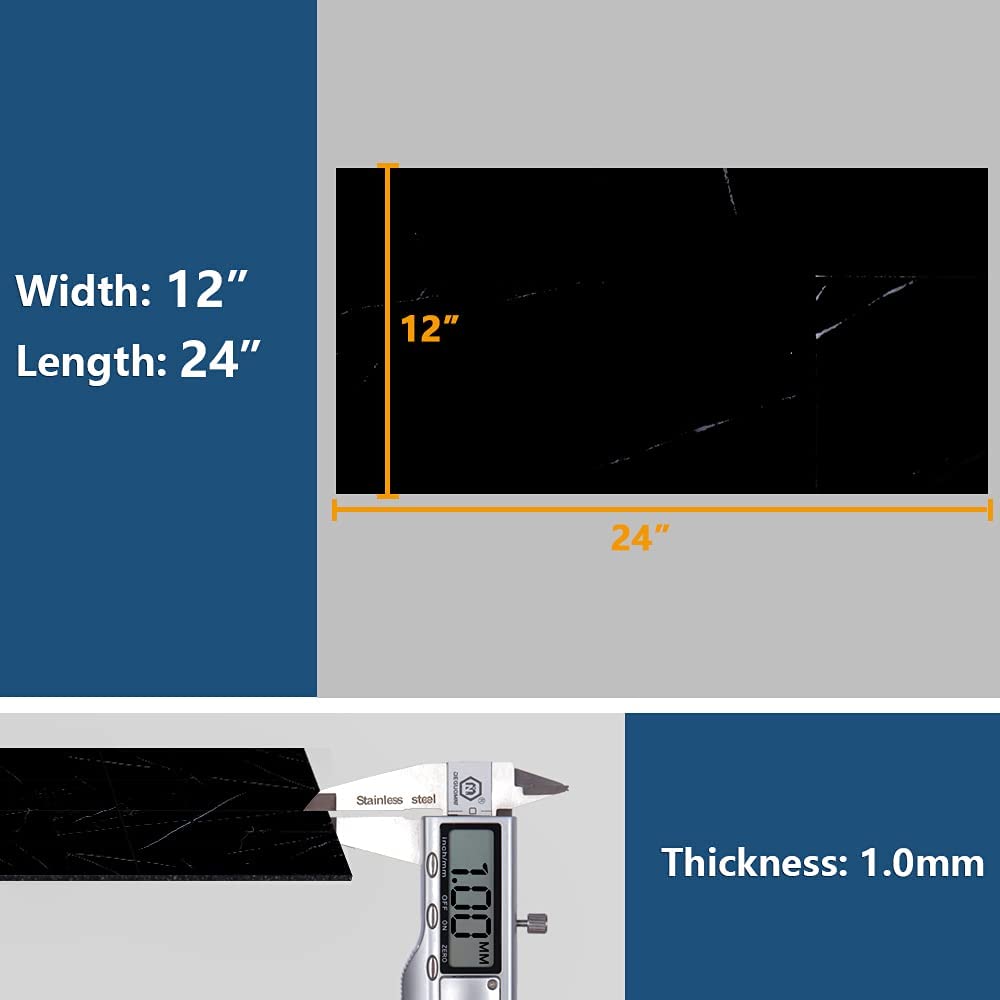 24-Pack Peel and Stick Vinyl Floor Tile 12"x24" Black Marble S134195
