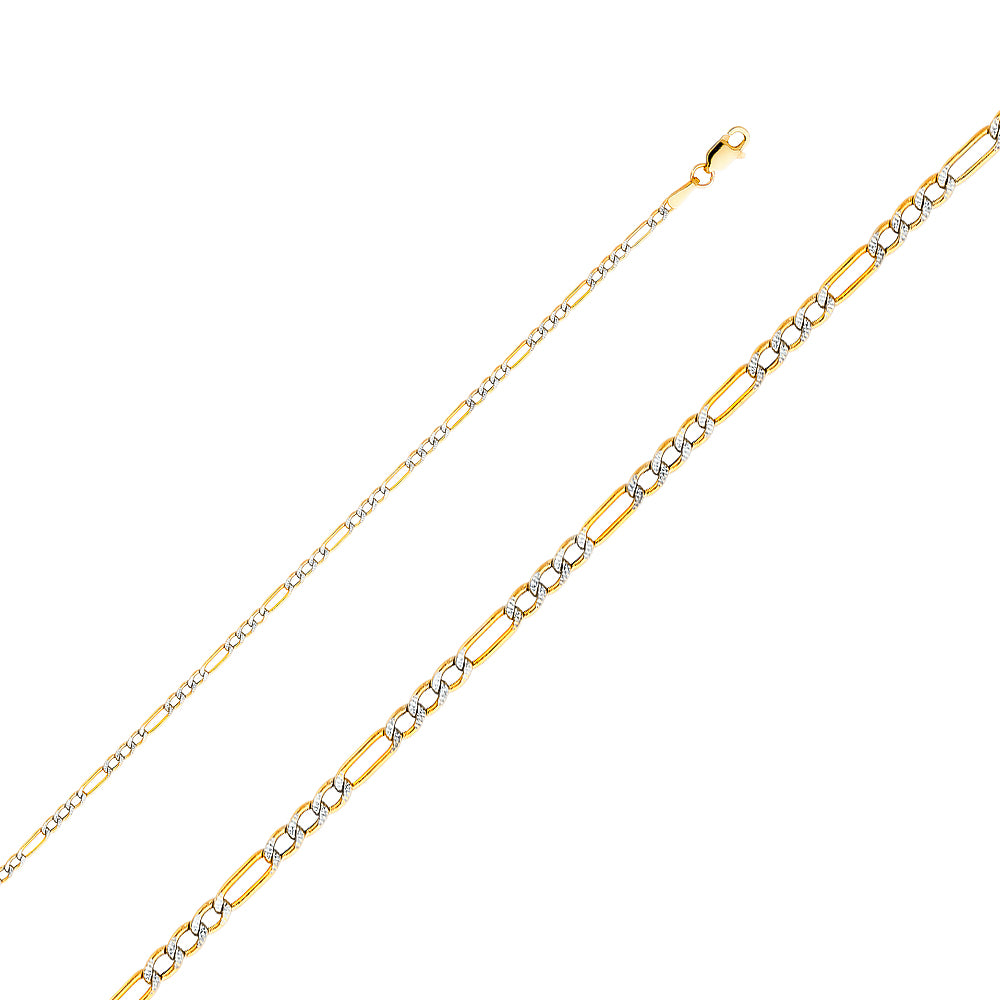 14k Two-Tone Gold Hollow Figaro Chain Necklace 16 inch O440