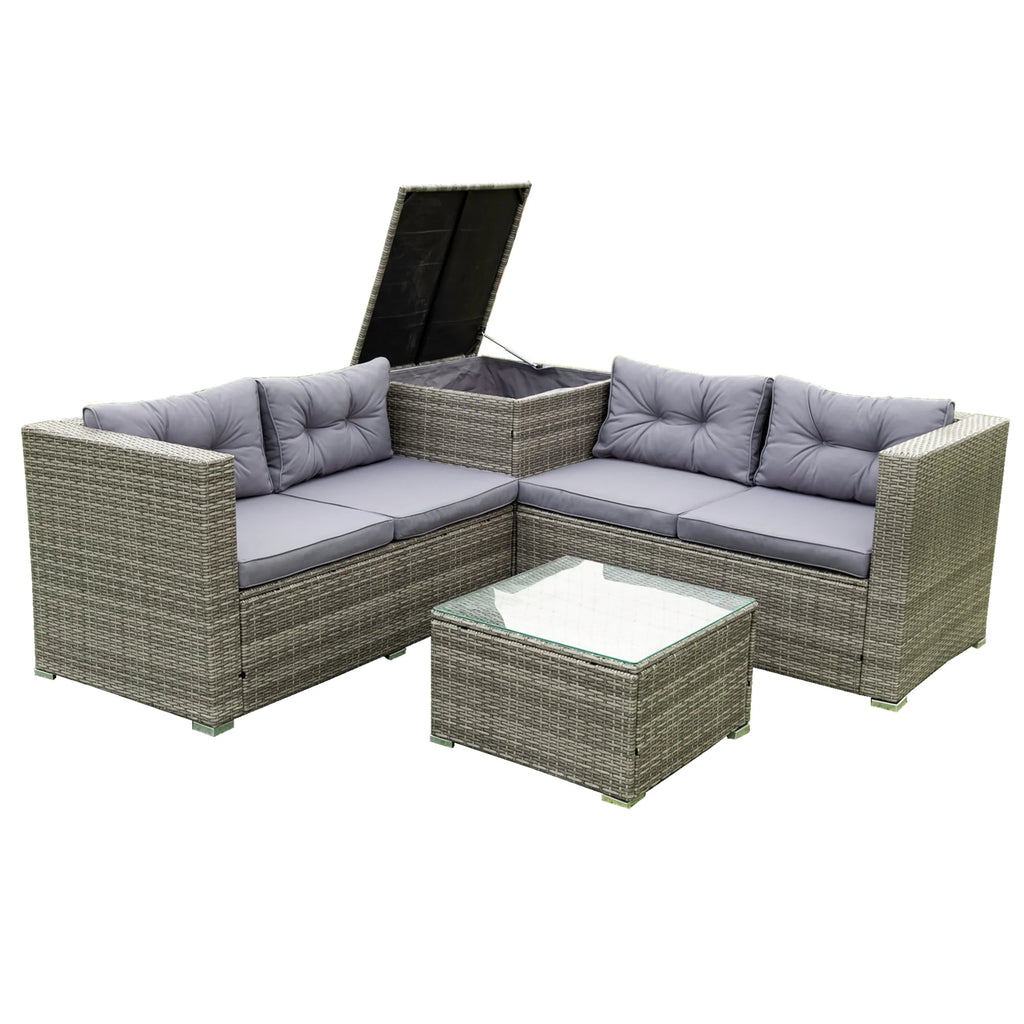 4 Piece Patio Sectional Wicker Rattan Outdoor Furniture Sofa Set with Storage Box Grey B48221