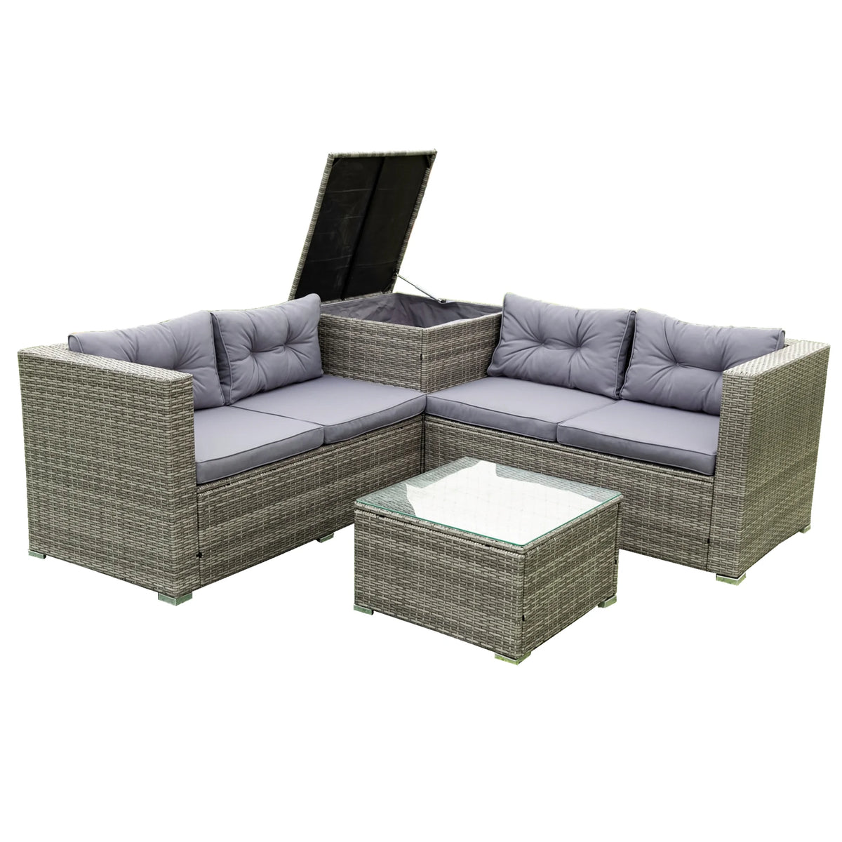 4 Piece Patio Sectional Wicker Rattan Outdoor Furniture Sofa Set with Storage Box Grey B48221