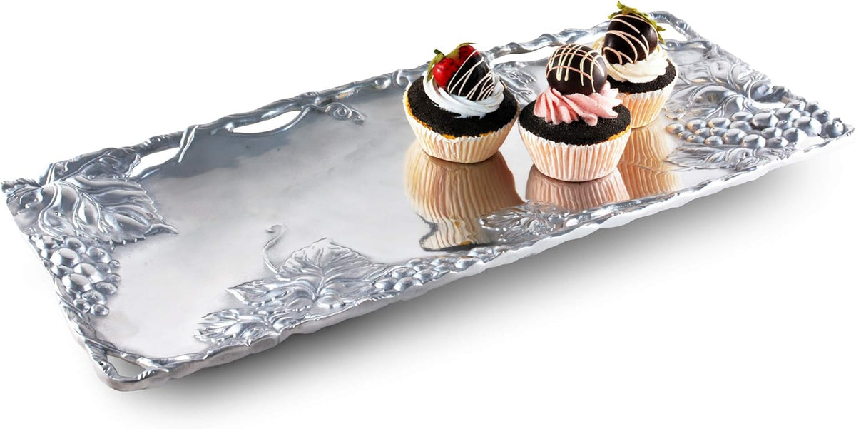 Metal Grapevine Oblong Serving Tray Sand Casted in Aluminum 19 inch x 8 inch Pack of 2 L366077