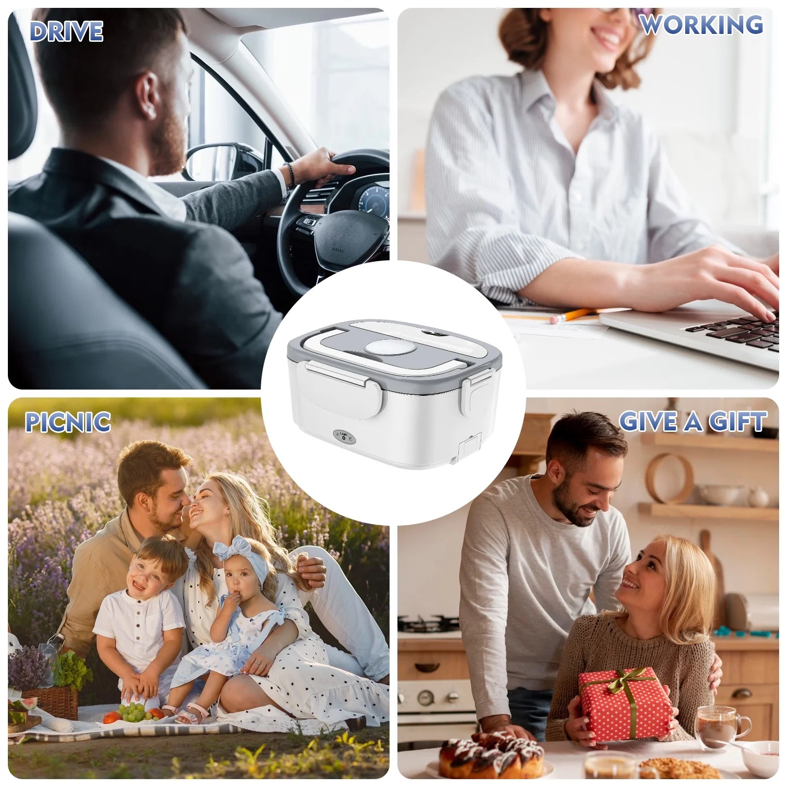 White 3-In-1 Portable Electric Lunch Box with 304 Stainless Steel Container K65255