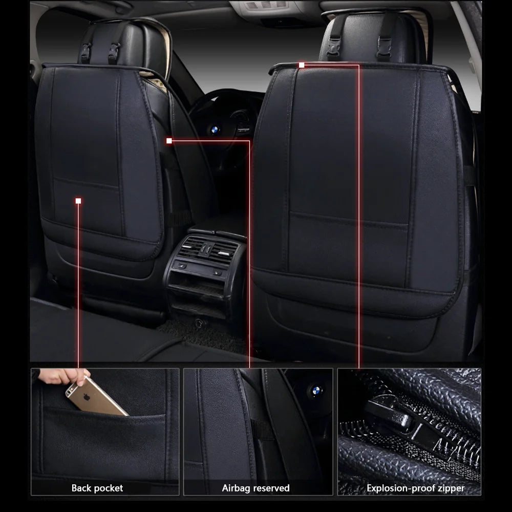 Deluxe Leather 5-Seats Front and Rear Full Set Car Seat Covers Y6834