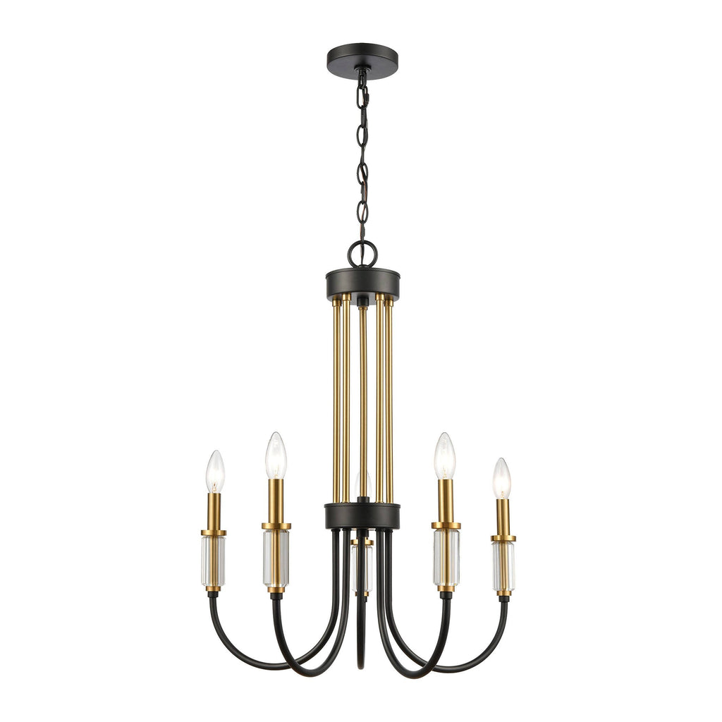 Matte Black and Burnished Brass 5-Light Chandelier Q28395