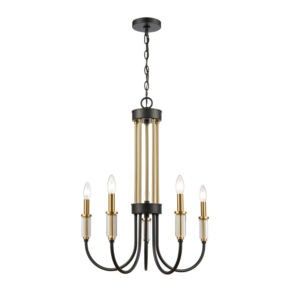 Matte Black and Burnished Brass 5-Light Chandelier Q28395