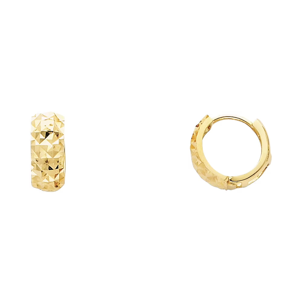 Solid 14k Yellow Gold Small Huggie Hoop Earrings Diamond Cut 7 x 5 mm B3387