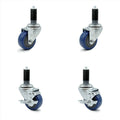 3 inch Blue Polyurethane Swivel Expanding Stem Caster Set 2 Brake O7408