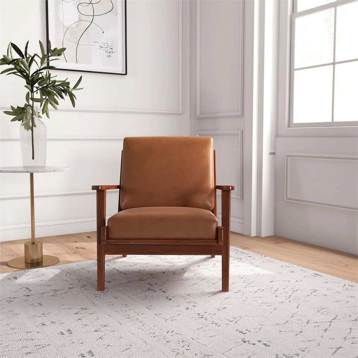 Brown Genuine Leather Accent Chair V9655
