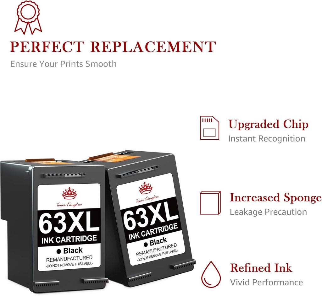 2 Pack Remanufactured Ink Cartridge for HP 63 63XL (2 Black) Z887386