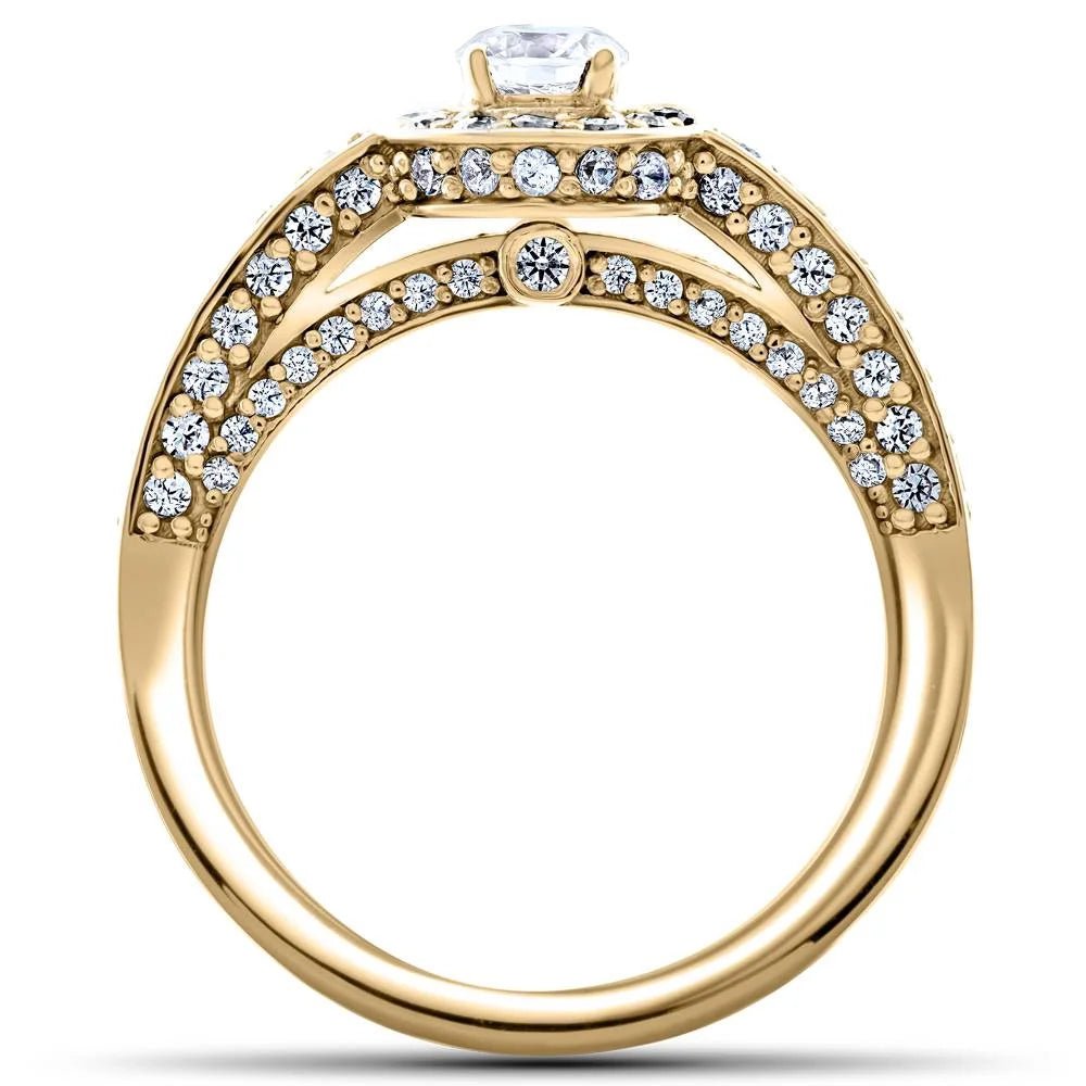 14k Yellow Gold Diamond Halo Solitaire Engagement Ring R7640