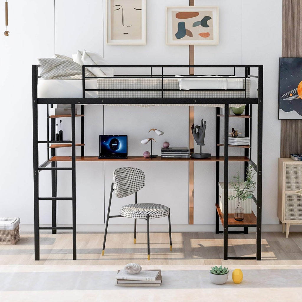 Twin Size Low Loft Bed with Slide, Storage Staircase, Safety Guardrails, Solid Pine Wood Bedframe, White X1988