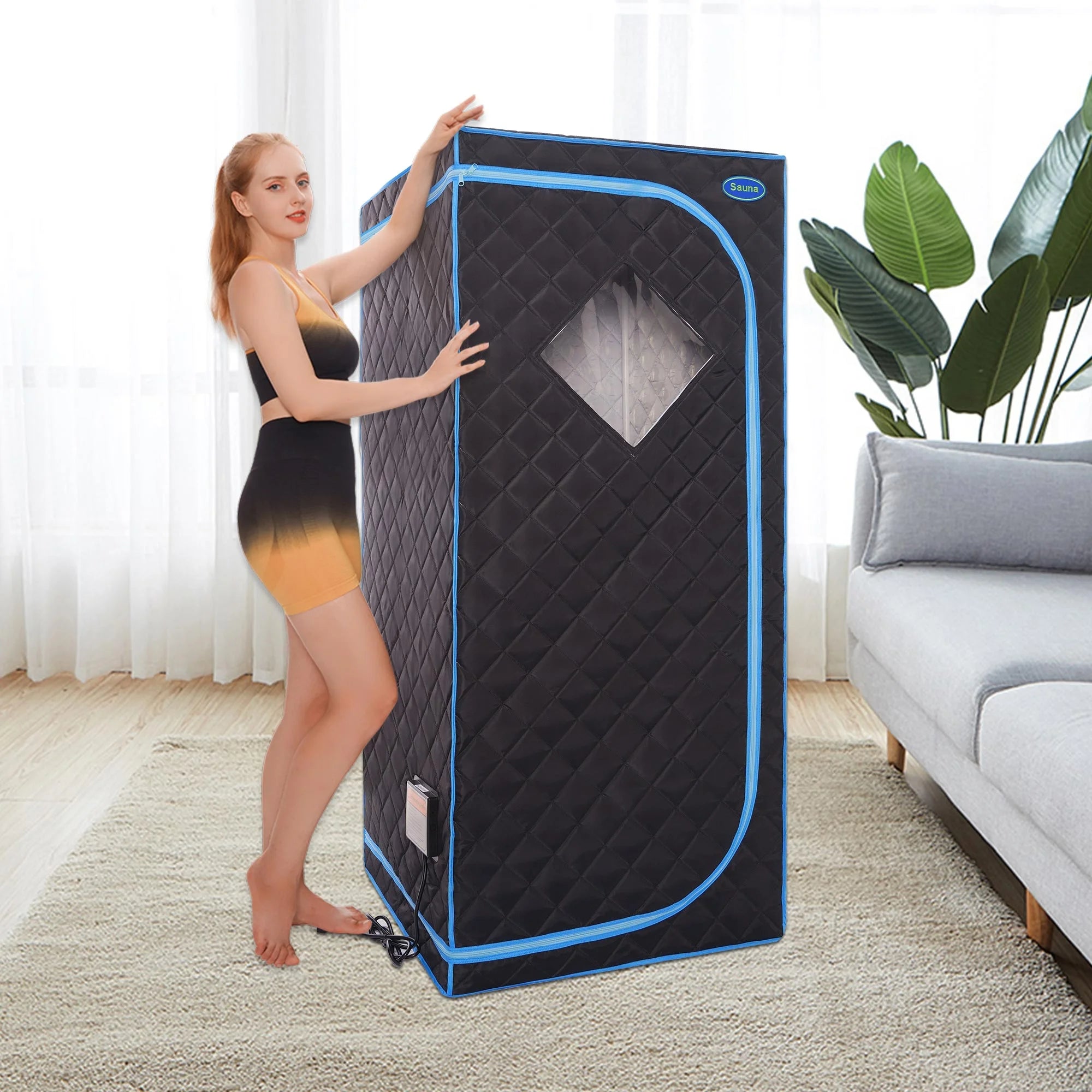 Portable Full Size Black Infrared Sauna Tent with Heating Foot Pad and Foldable Chair E706