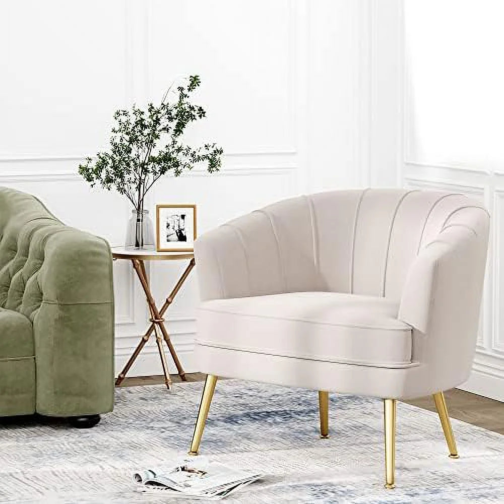 Velvet Accent Chair with Ottoman Golden Metal Legs Z659763