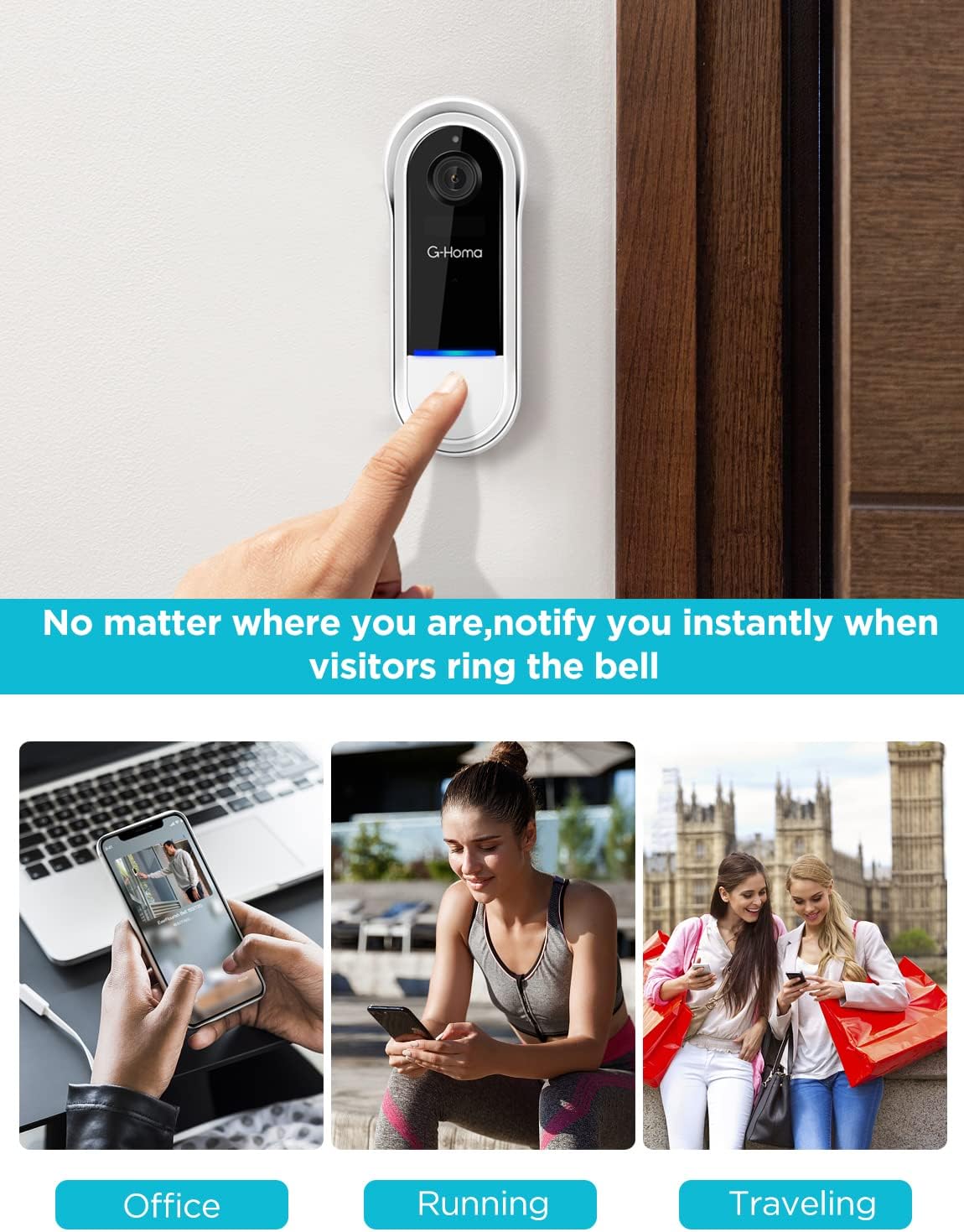 Wireless Video Doorbell with Chime, 1080p HD Night Vision, 2-Way Audio T48603