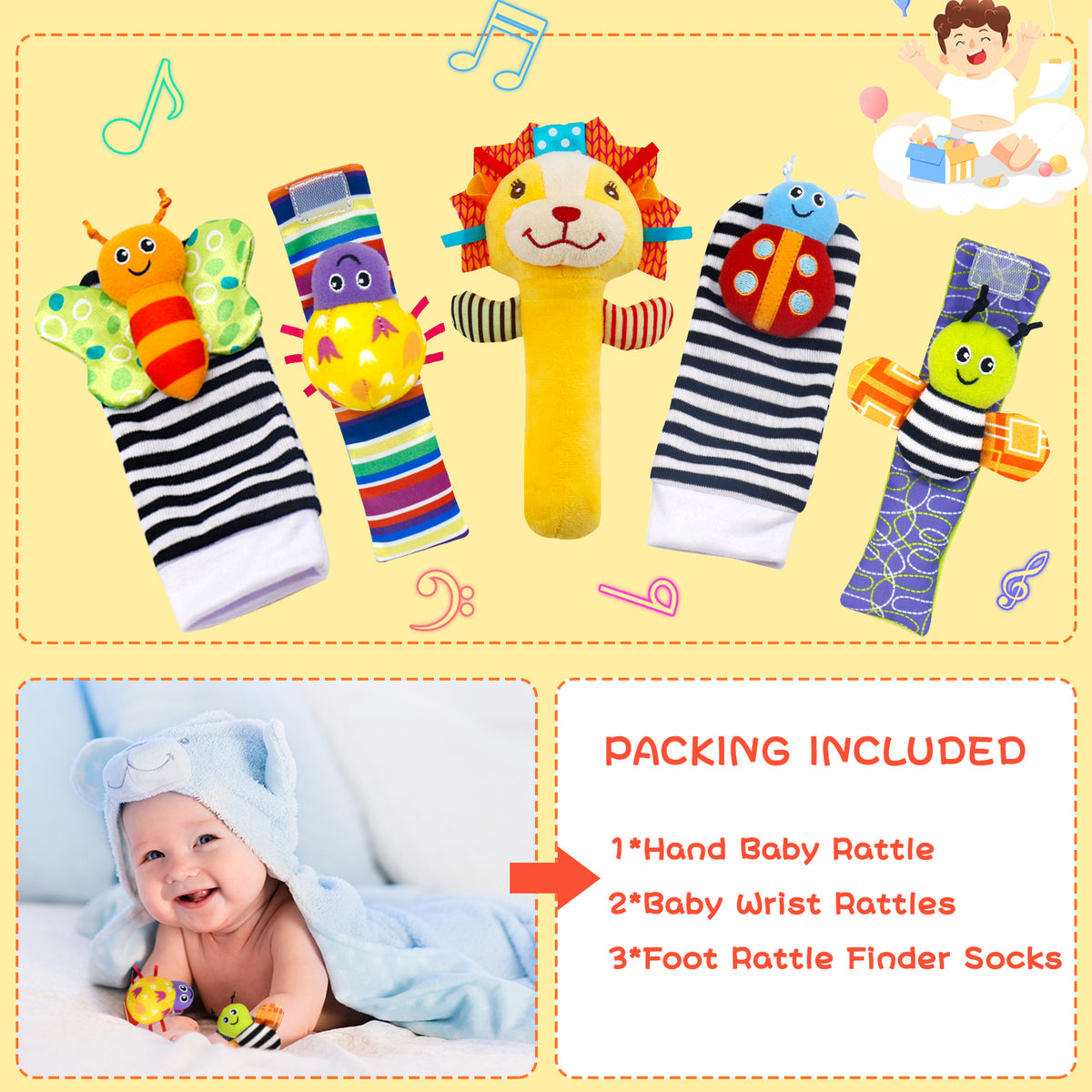 5Pack Baby Foot Finders Socks Wrist Rattles Infant Hand Foot Rattle Socks Toys H2424