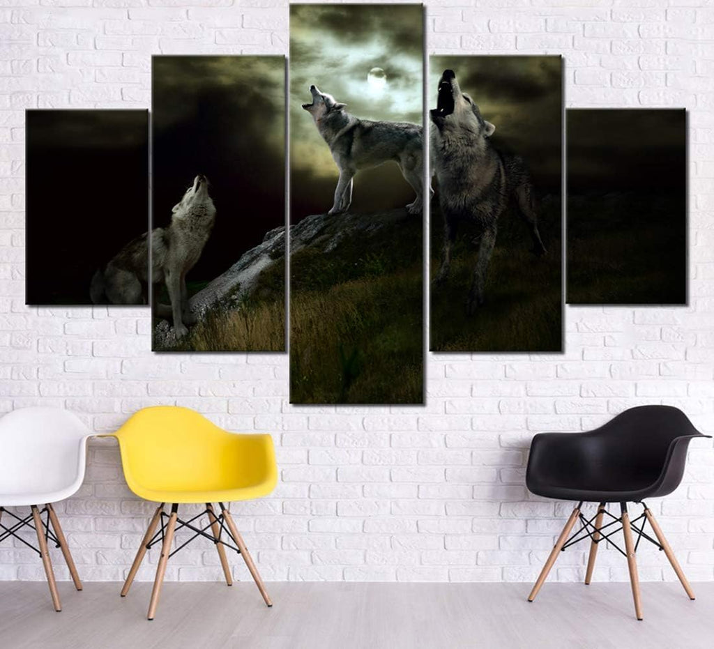 5 Piece Black Canvas Wall Art Safari Artwork Framed Ready to Hang Posters and Prints I423