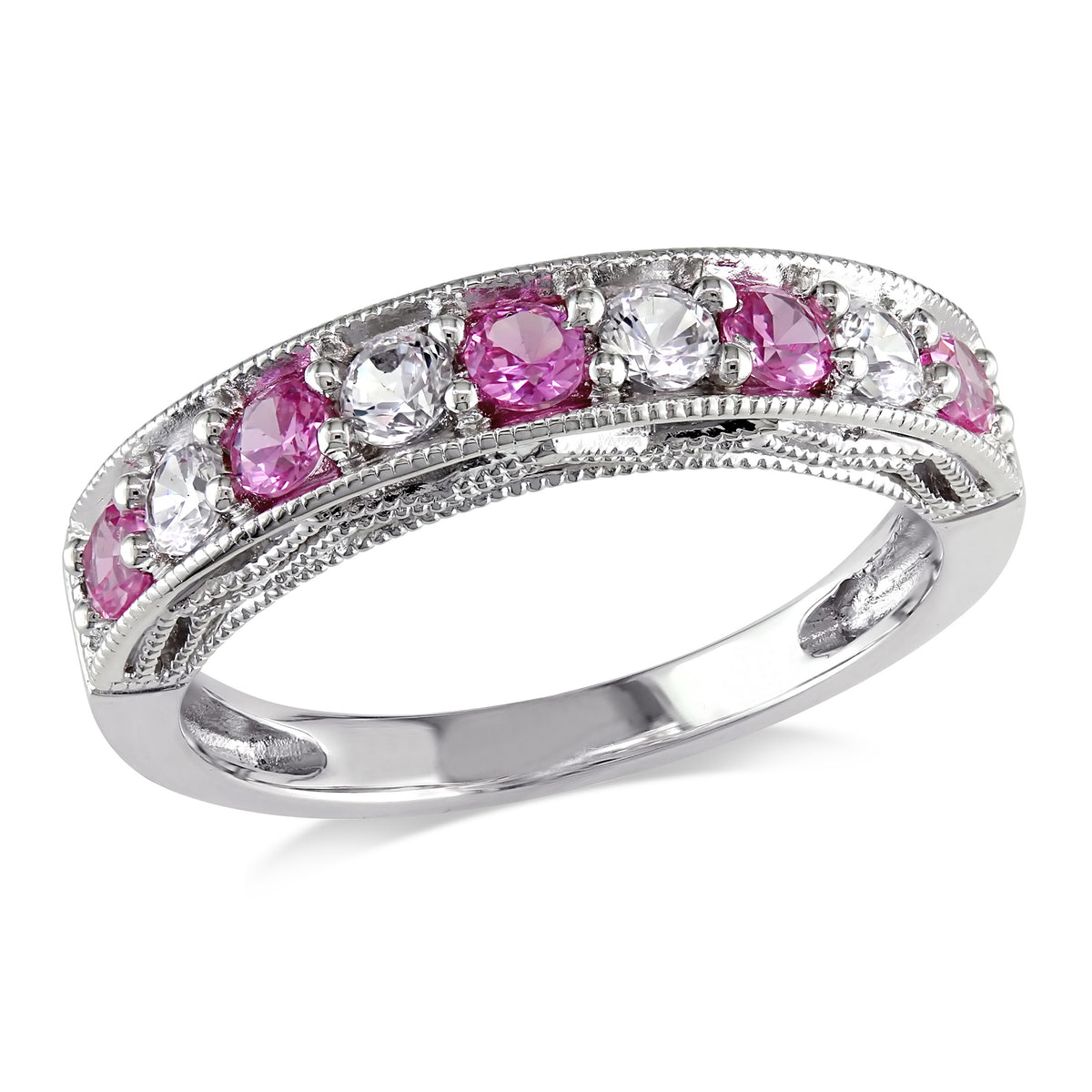 Sterling Silver Anniversary Band with Created White and Pink Sapphire A302