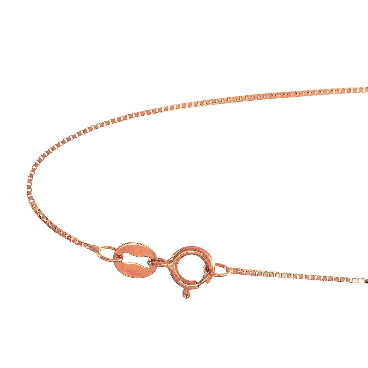 14k Solid Rose Gold Box Chain Necklace, Spring Ring Clasp - 16 Inches F5451