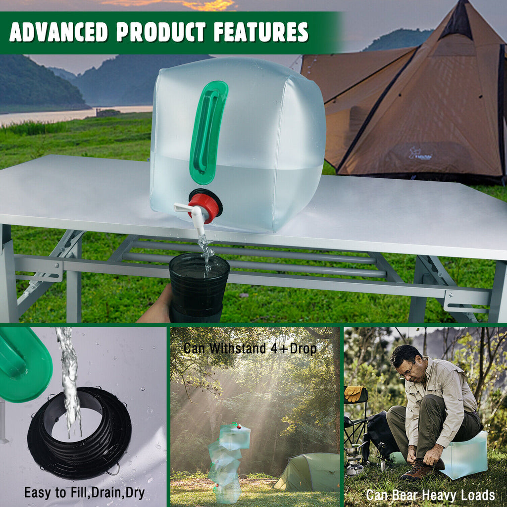 Collapsible Water Container With Spigot 2.6-5.2 Gallon Camping Water Storage Jug A427