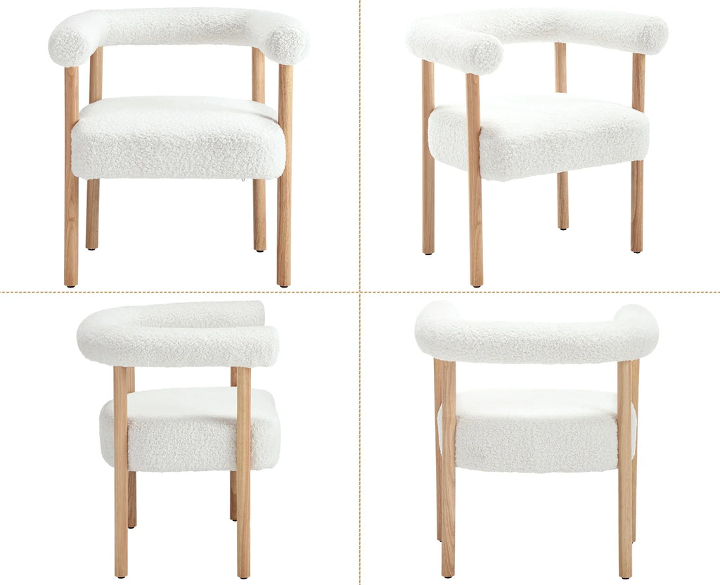 White Wooden Upholstered Barrel Dining Side Chair Set of 2 Y8150