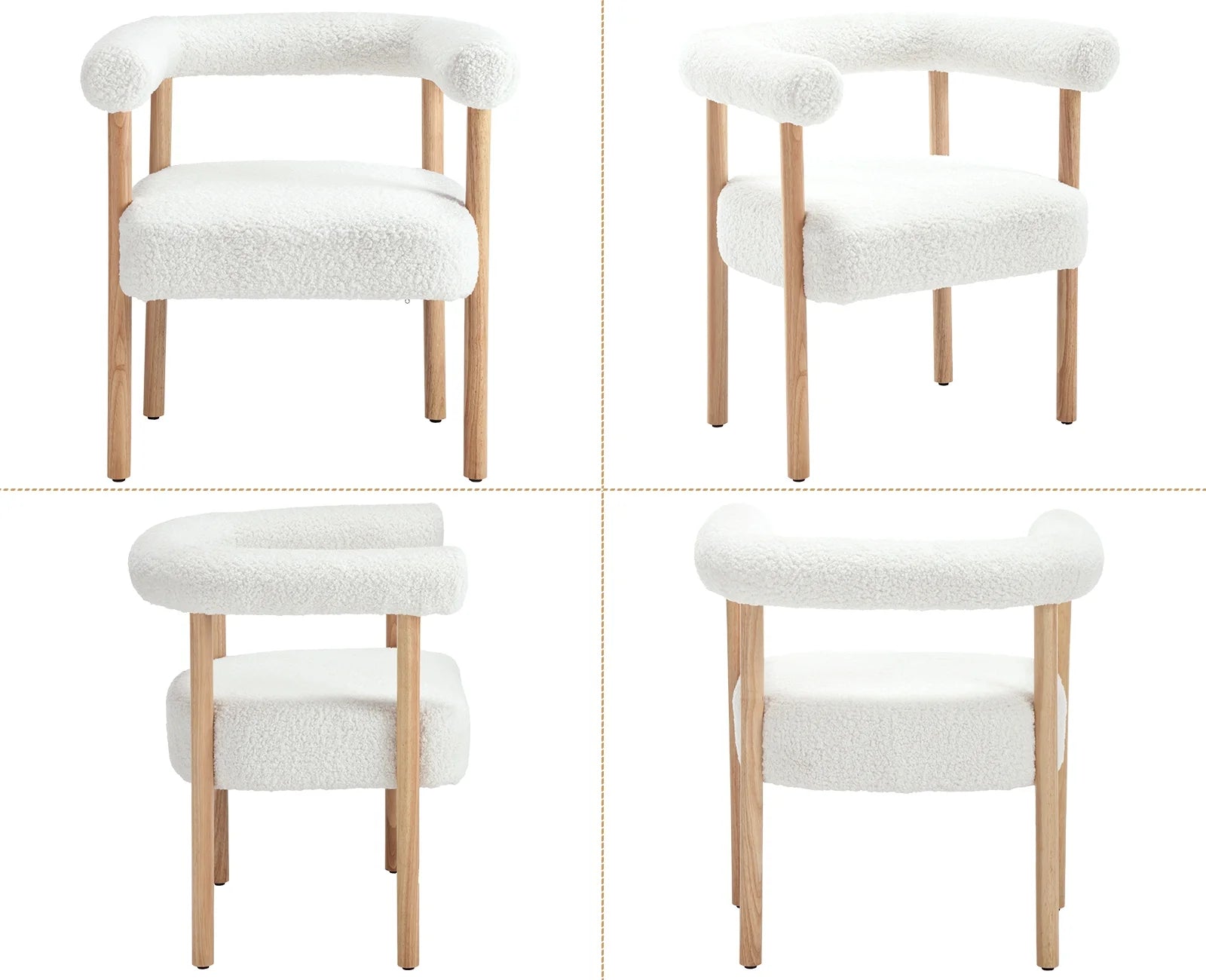 White Wooden Upholstered Barrel Dining Side Chair Set of 2 Y8150