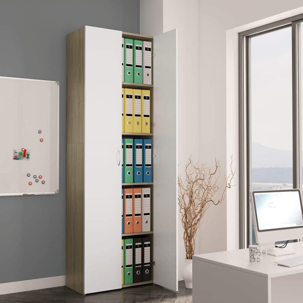 Office Cabinet with 5 Storage Shelves Two Doors Chipboard Letter File Cabinet Q925632