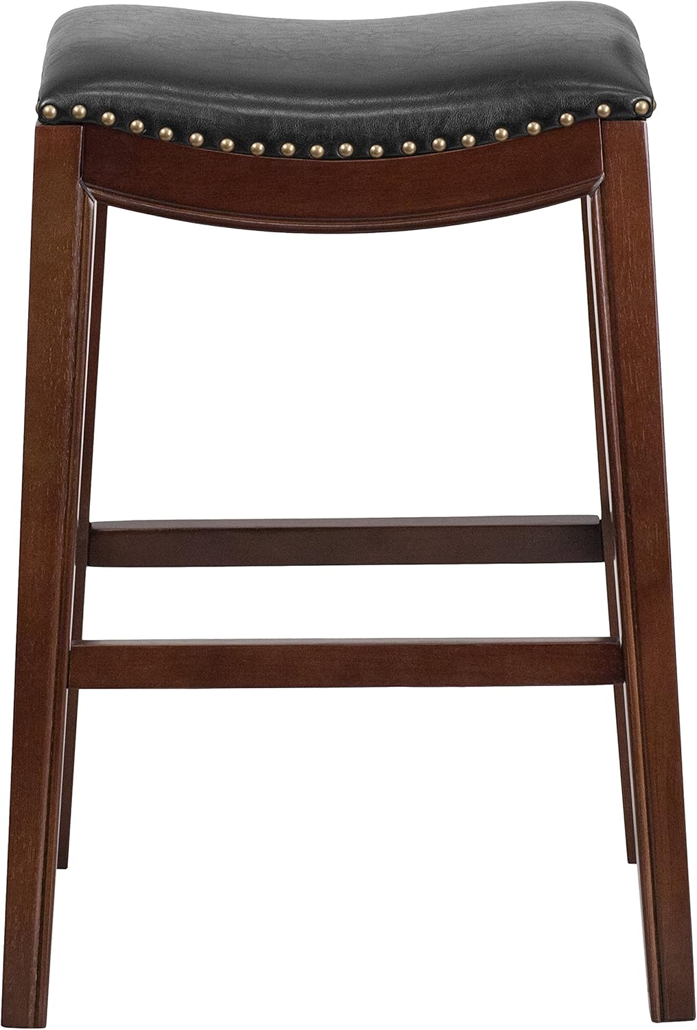 Cappuccino Wood Barstool with Black LeatherSoft Saddle Seat O4460