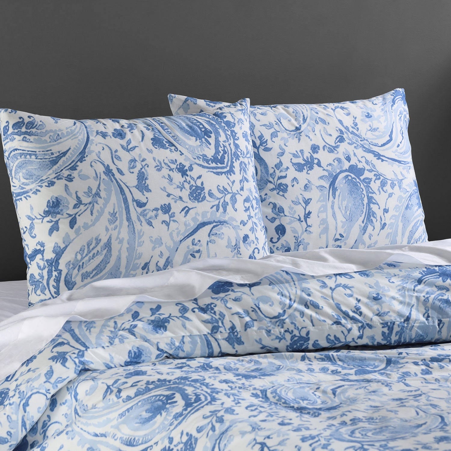 Queen Blue Cotton Percale Printed Duvet Cover Set P226