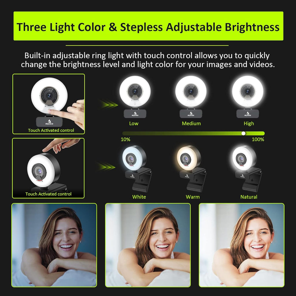1080P 60FPS Webcam with Light, Fast AutoFocus, Built-in Privacy Cover, Dual Stereo Microphone R918