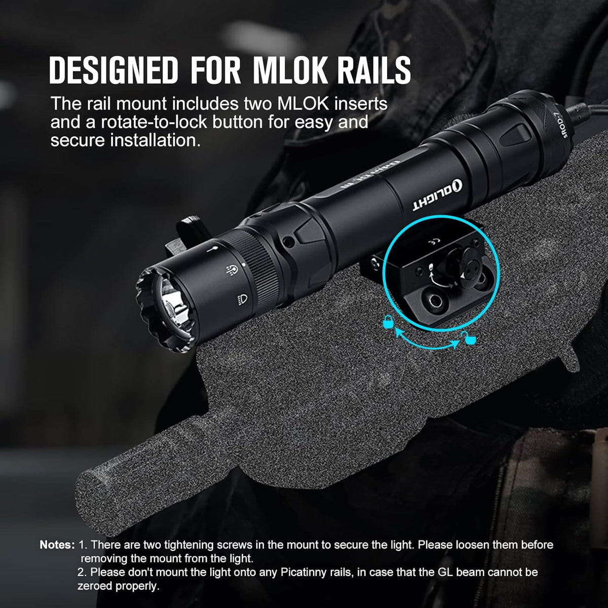 1500 Lumens MLOK Mount Rechargeable Tactical Flashlight with Green Beam and White LED Combo Q592345