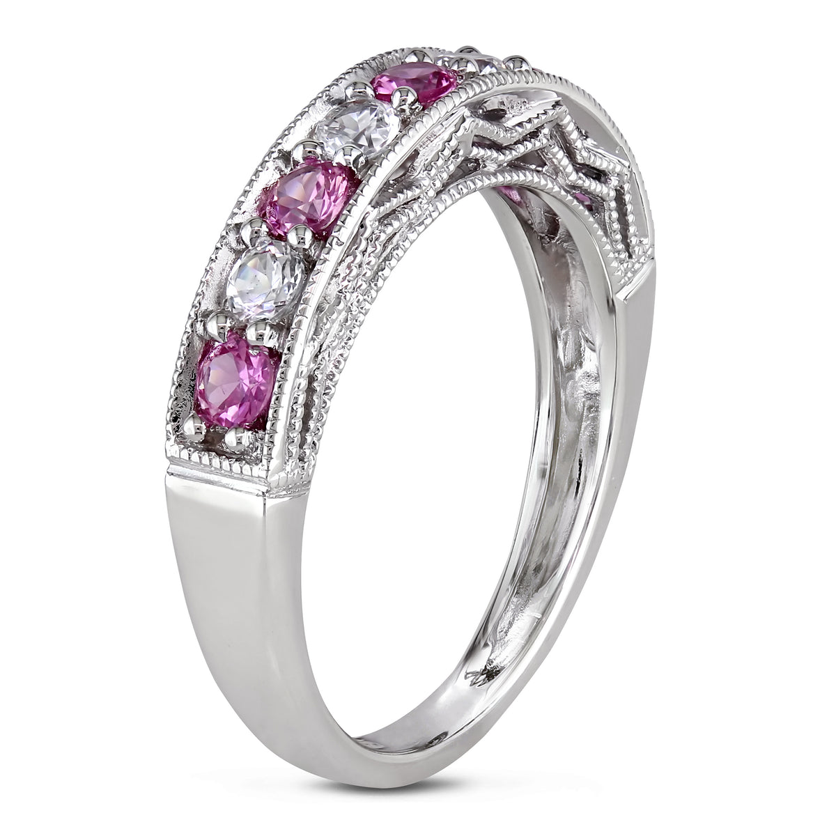 Sterling Silver Anniversary Band with Created White and Pink Sapphire A302