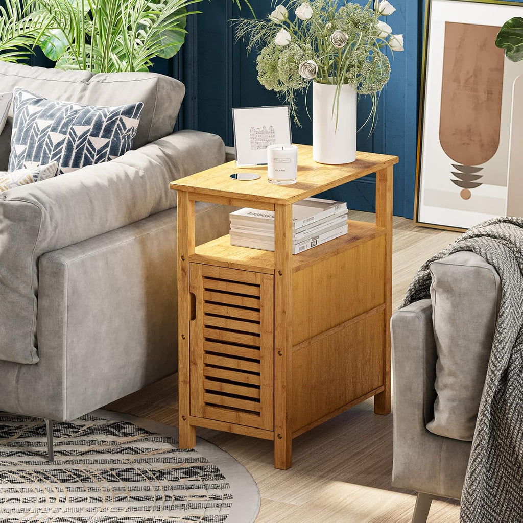 Bamboo 3-Tier Narrow End Table with Storage Shelf A11083