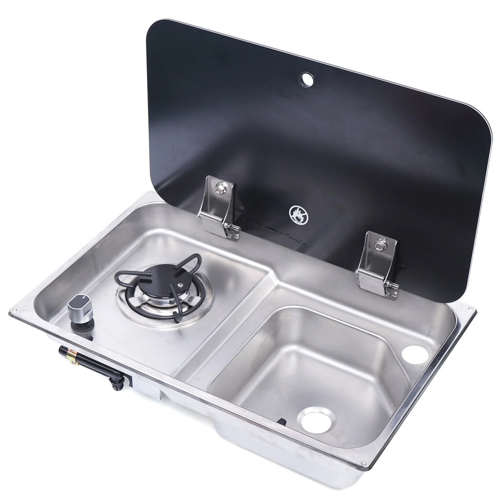 RV Gas Stove 1 Burner With Sink & Faucet Combo w/ Glass Lid S766378