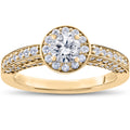 14k Yellow Gold Diamond Halo Solitaire Engagement Ring R7640