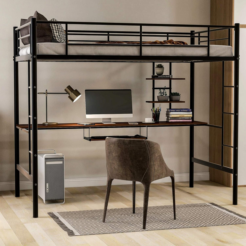 Twin Size Low Loft Bed with Slide, Storage Staircase, Safety Guardrails, Solid Pine Wood Bedframe, White X1988