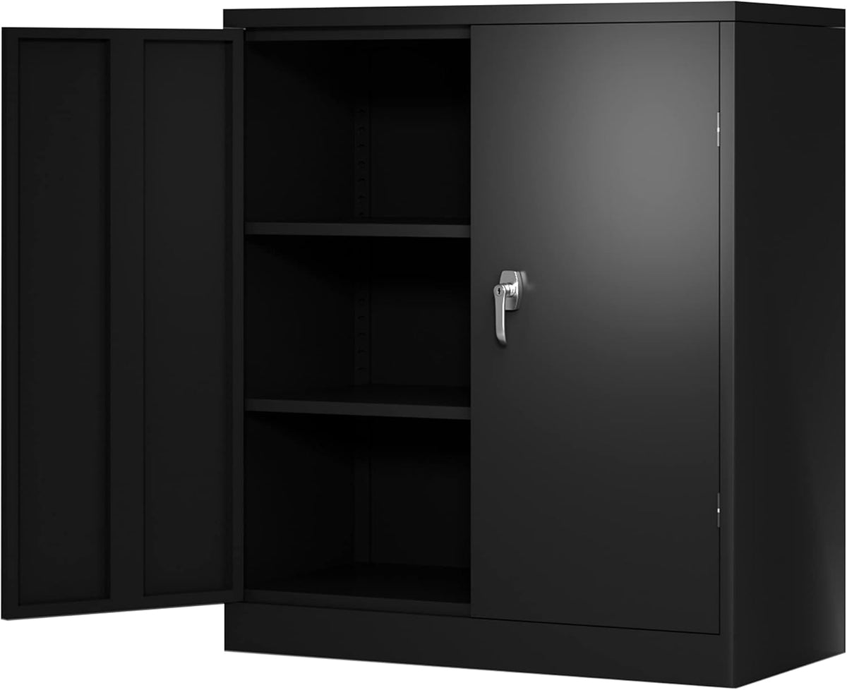 Black Locking Steel Storage Cabinet with 4 Adjustable Shelves C11653