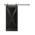 Solid Charcoal Black Stained Knotty Pine Wood Interior Sliding Barn Door with Hardware Kit C67638