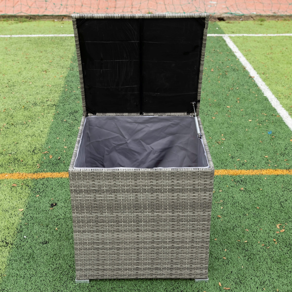 4 Piece Patio Sectional Wicker Rattan Outdoor Furniture Sofa Set with Storage Box Grey B48221