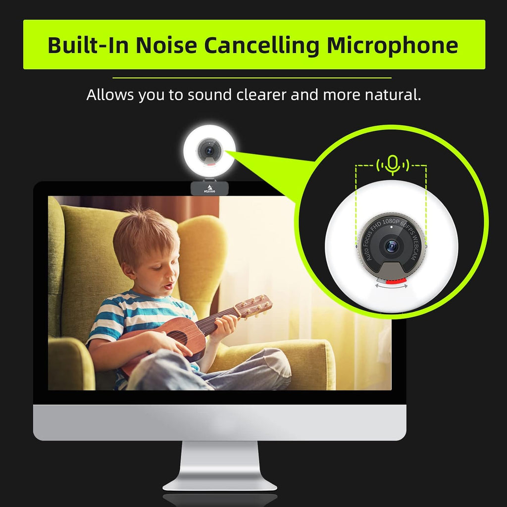 1080P 60FPS Webcam with Light, AutoFocus, Privacy Cover, USB Web Camera, Dual Stereo Microphone U268497