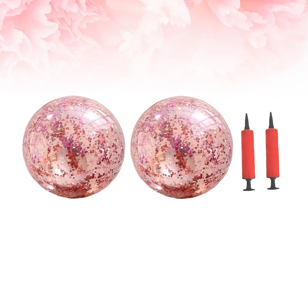Rose Golden Glitter Beach Ball 4 Pcs Set with Pump Y818575