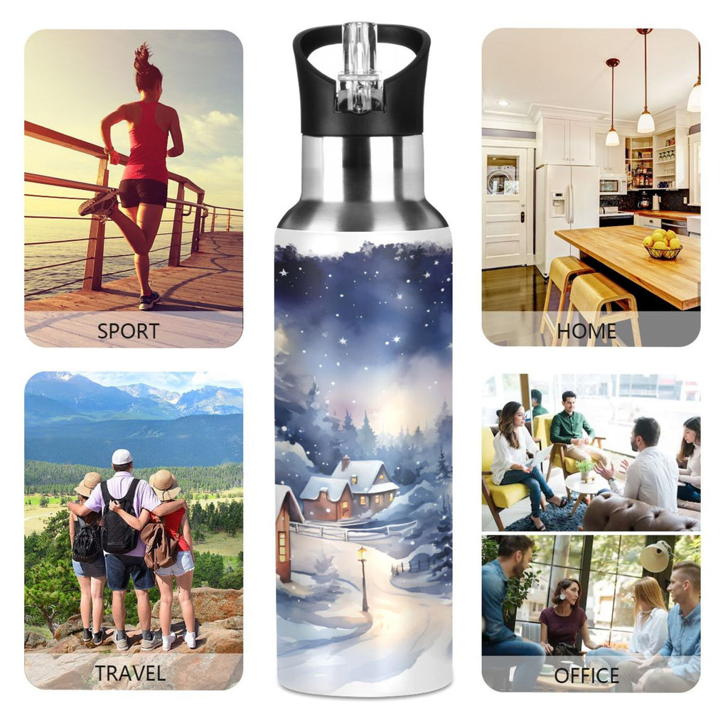 Stainless Steel Insulated Thermos Vacuum Flask Water Bottle with Straw Lid D2067