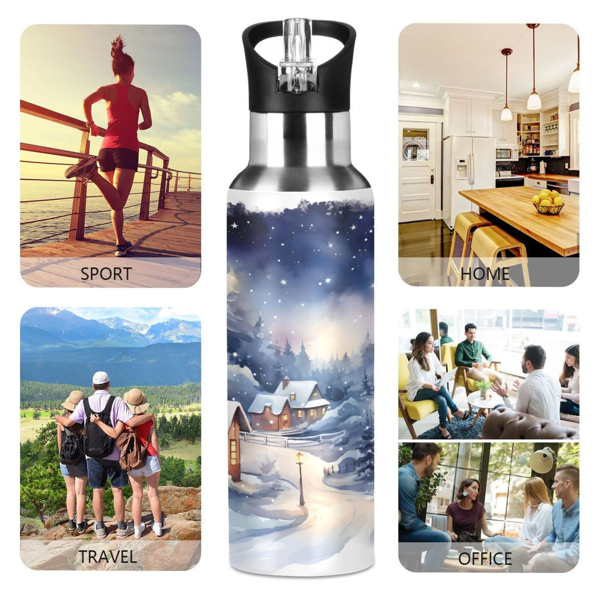Stainless Steel Insulated Thermos Vacuum Flask Water Bottle with Straw Lid D2067