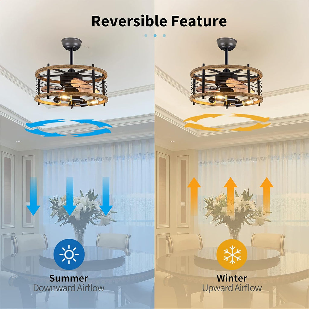 20-inch Caged Ceiling Fan with Light, Reversible, Remote, Bladeless B93208
