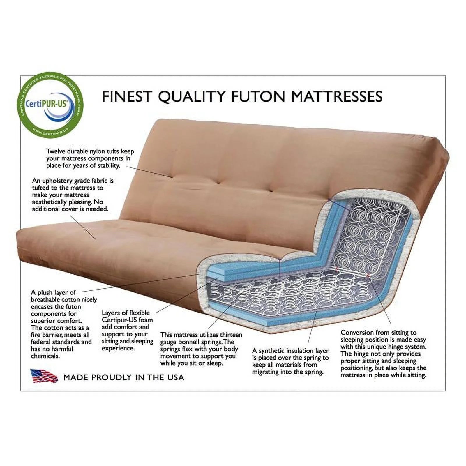 Faux Leather Queen Size Futon Cover in Java Brown E551532