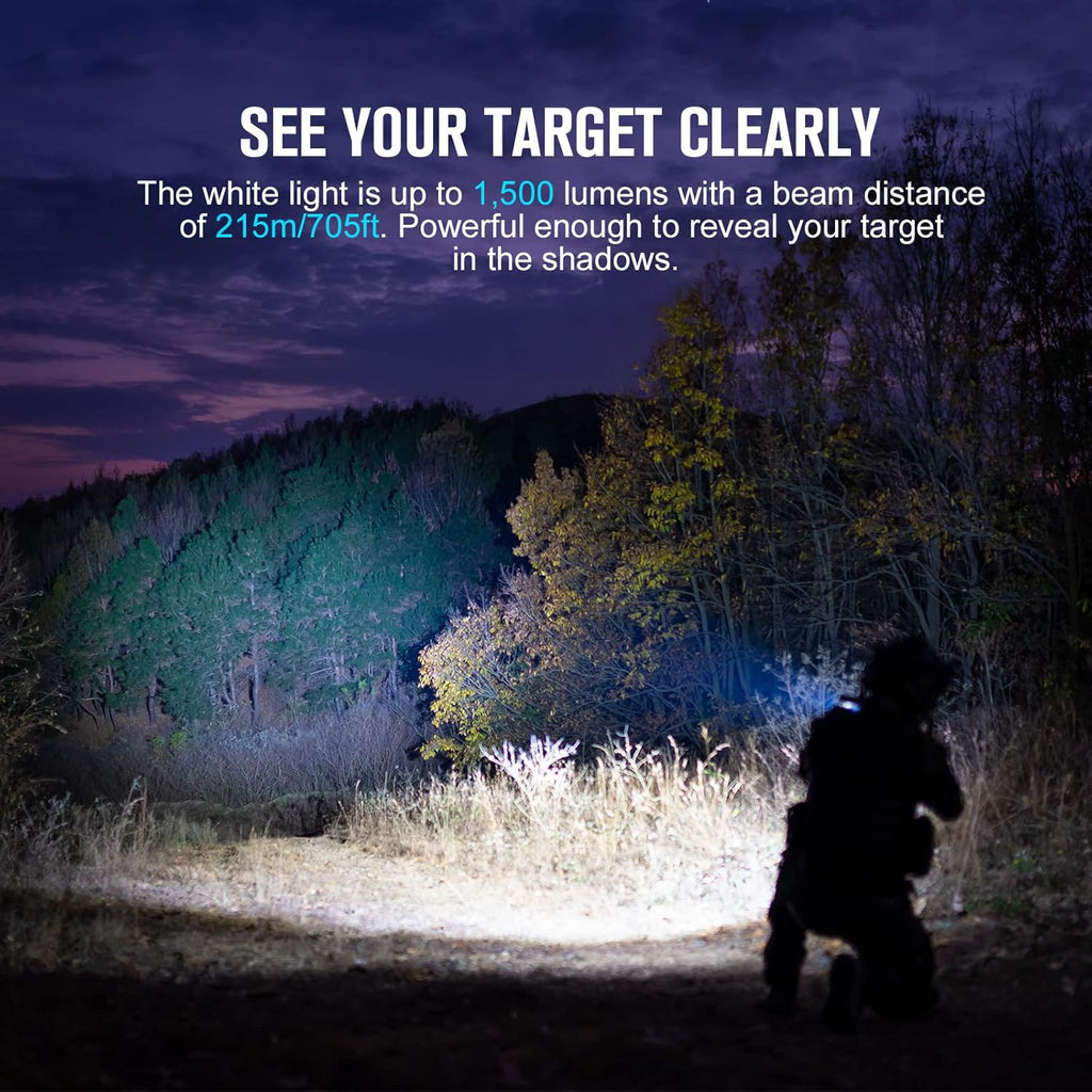 1500 Lumens MLOK Mount Rechargeable Tactical Flashlight with Green Beam and White LED Combo Q592345