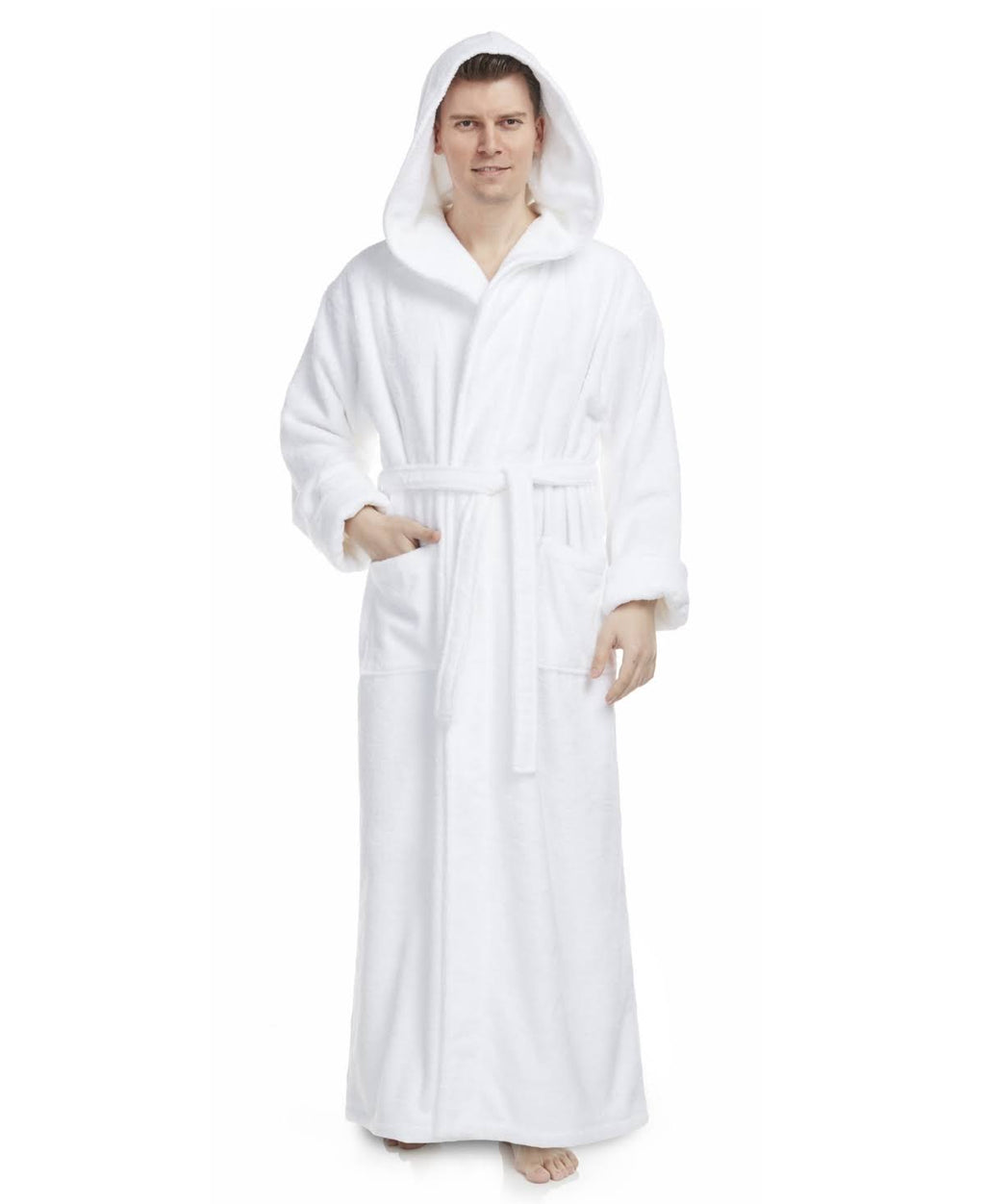 White Medium Hooded Turkish Cotton Bathrobe M7170