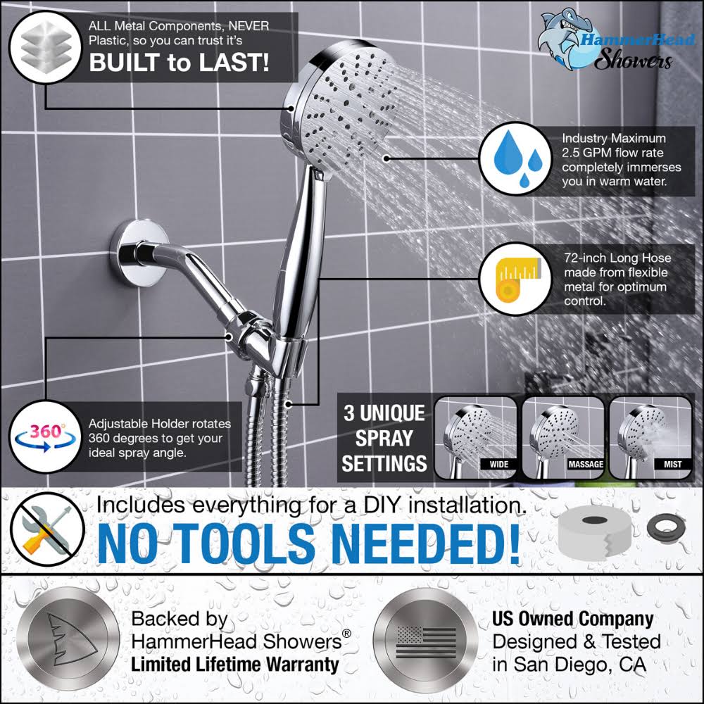 Chrome Hand Held Shower Head Set, 3 Sprays Z66985