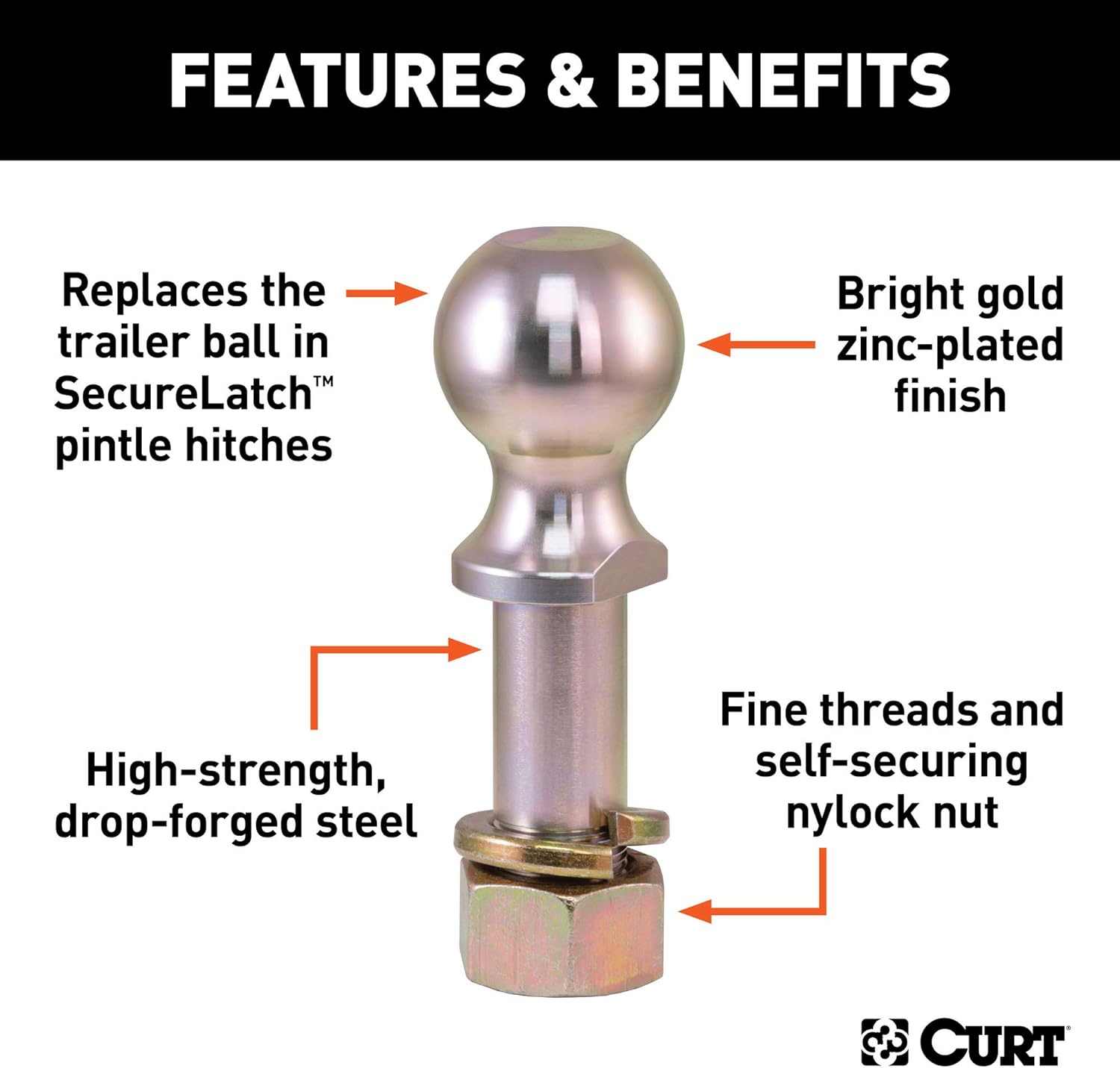 Replacement Pintle Hitch Ball, 2-5/16-Inch, 14,000, 1-1/4-Inch Shank Diameter, Pack of 2 C454