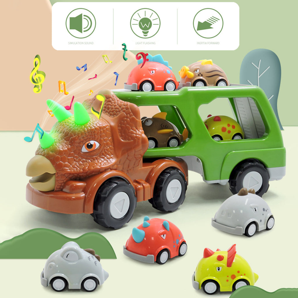 Double-decker Dinosaur Car Toy Transport Carrier Truck with 8 Small Pull Back Dino Car Friction Power Vehicle T646169